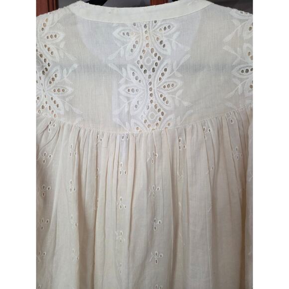 Boho Peasant Cottagecore Embroidered Eyelet Tassel Top - M - Picture 6 of 12